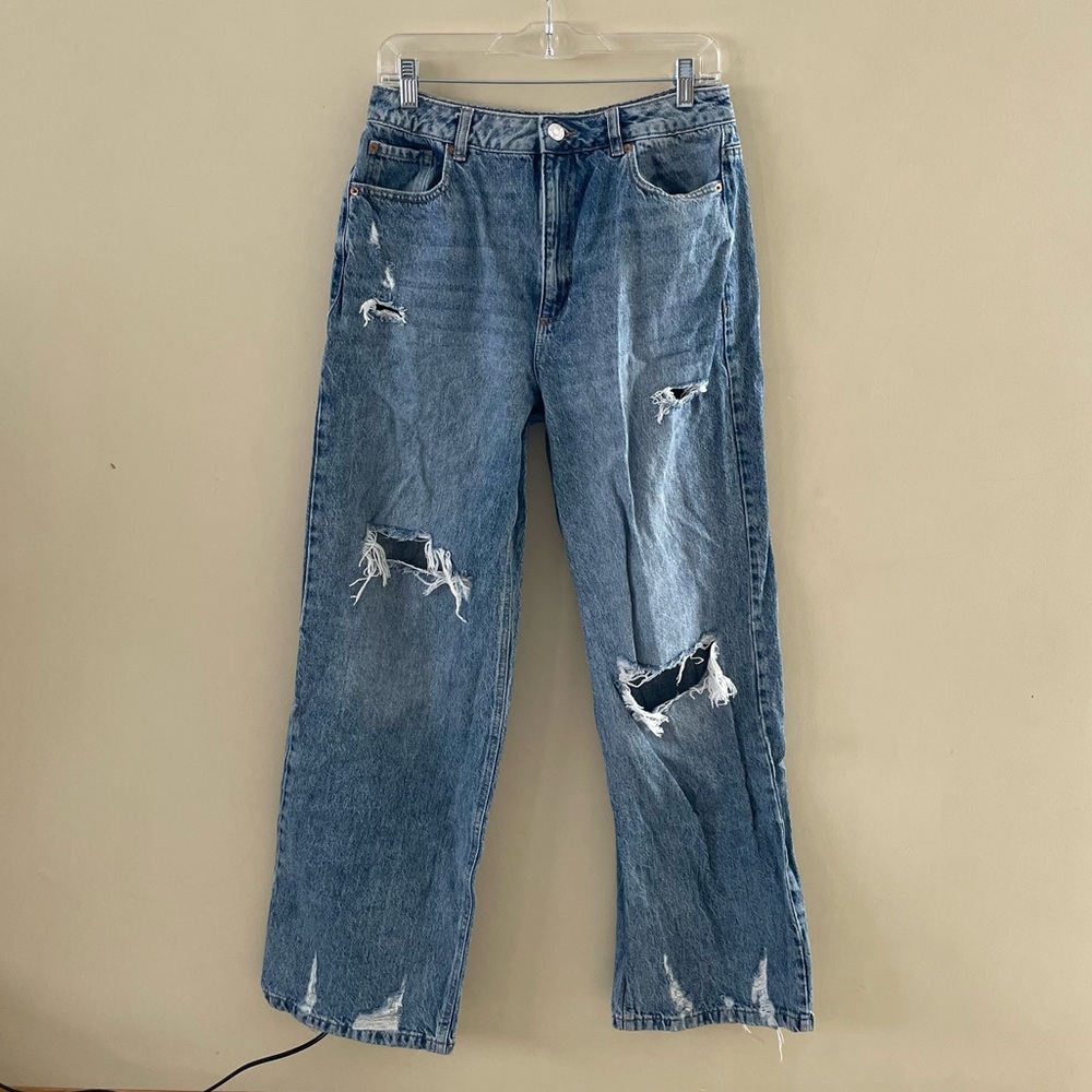 Garage Blue Distressed Straight Leg Jeans